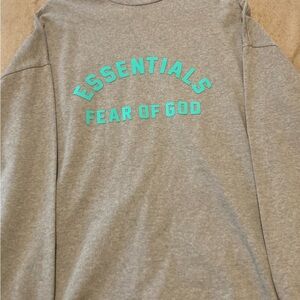 Fear of God Essentials Heather Gray Sweatshirt with Teal Print. NWOT!